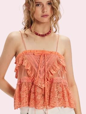 Free People Sofia Embroidered
Tank in Papaya Punch size Small